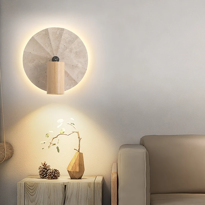 

Светодиодный настенный светильник в стиле ваби-саби с желтым травертином, винтажный японский дизайн для гостиной, прихожей, коридора, проживания в семье отеля