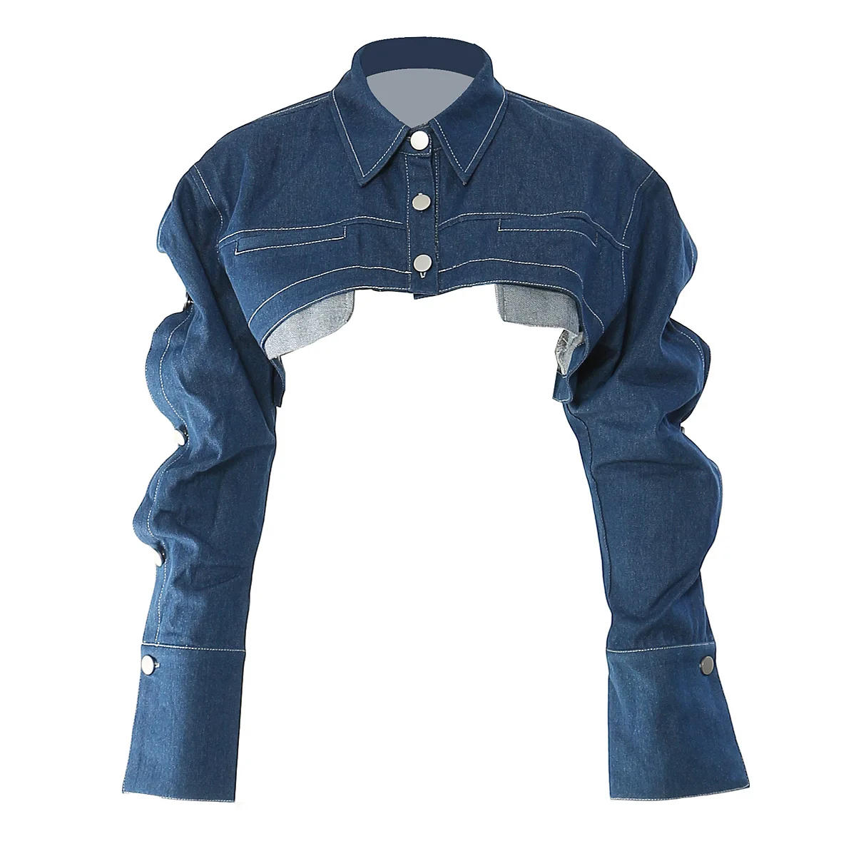 

Женская укороченная джинсовая куртка, пальто, повседневный классический крой, ультра короткий джинсовый топ с открытым передом и длинным рукавом