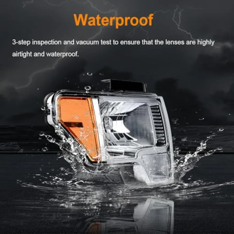 مجموعة المصابيح الأمامية مجموعة المصابيح الأمامية المتوافقة مع 20092014 F150 استبدال المصابيح الأمامية الكروم الإسكان العنبر عاكس لتعزيز