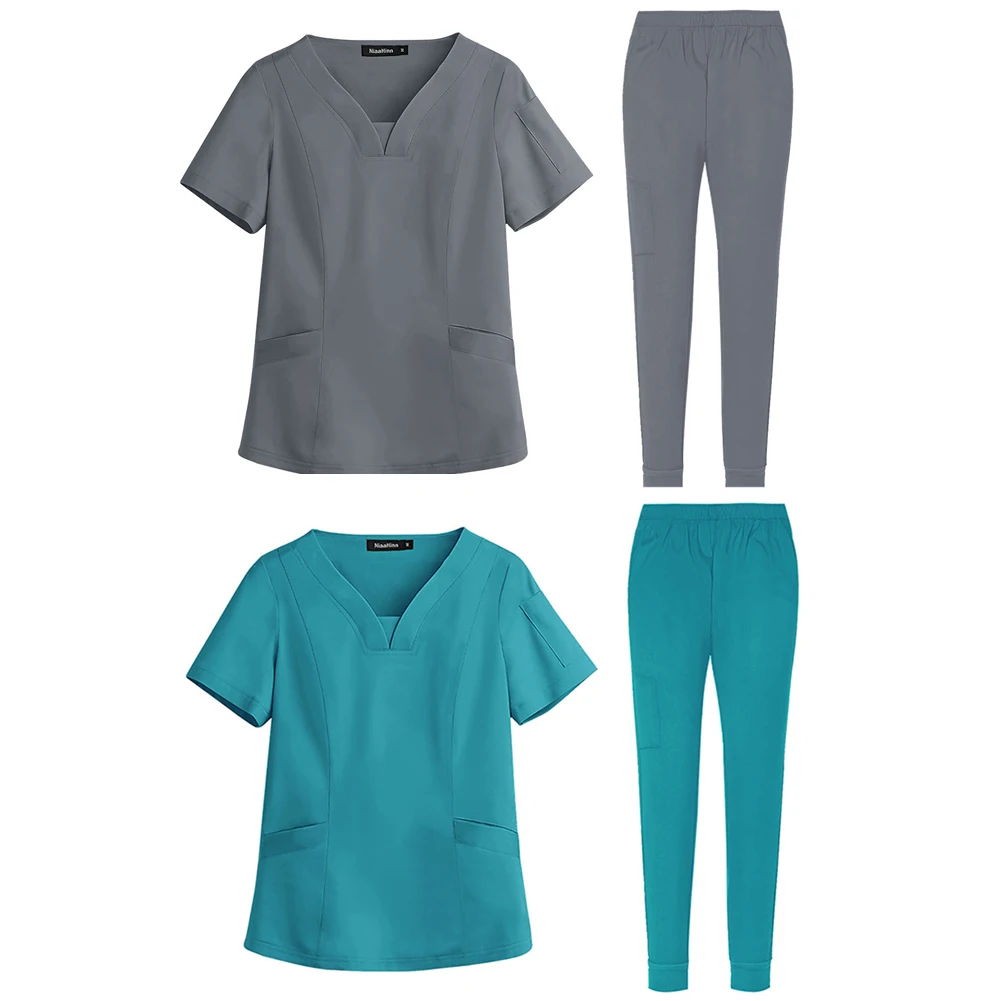 New Unisex Medical Nurse Beauty Salon Workwear Medical Scrubs Top and Pants Hospital Surgical Work Clothes for Women and Men