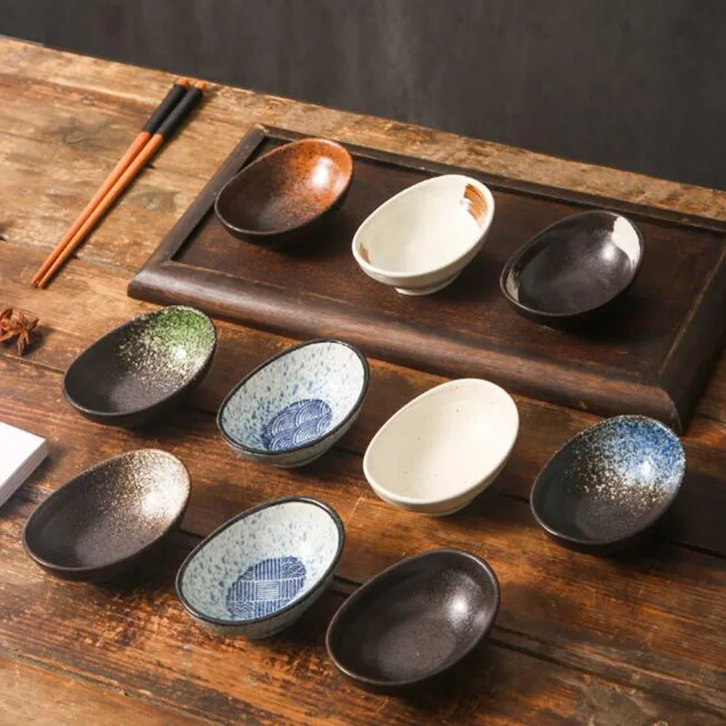 Japanese Style Seasoning Dish Porcelain Oval Soy Sauce Vinegar SnacK Dish Creative Plate Kitchen Tableware Dinner Accessories