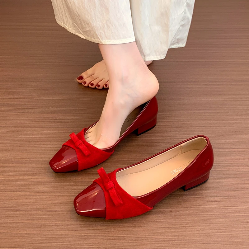 

Fashion Shallow Lazy Single Shoes Summer New Square Toe Bow Slip-on Anti-slip Wear-resistant Kitten Heel Shoes