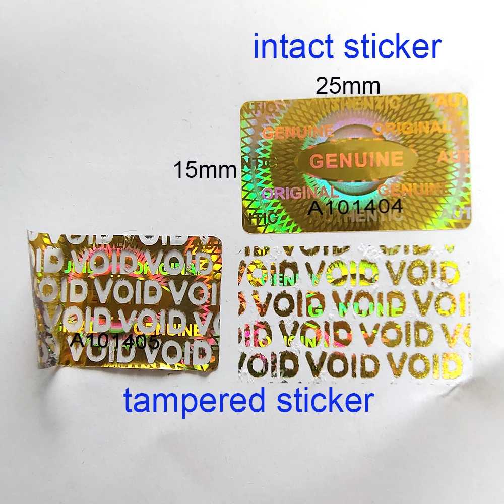 gold hologram security seal tamper evident removal proof serial number laser printing sticker genuine e original 25x15 mm 120 pcs 01