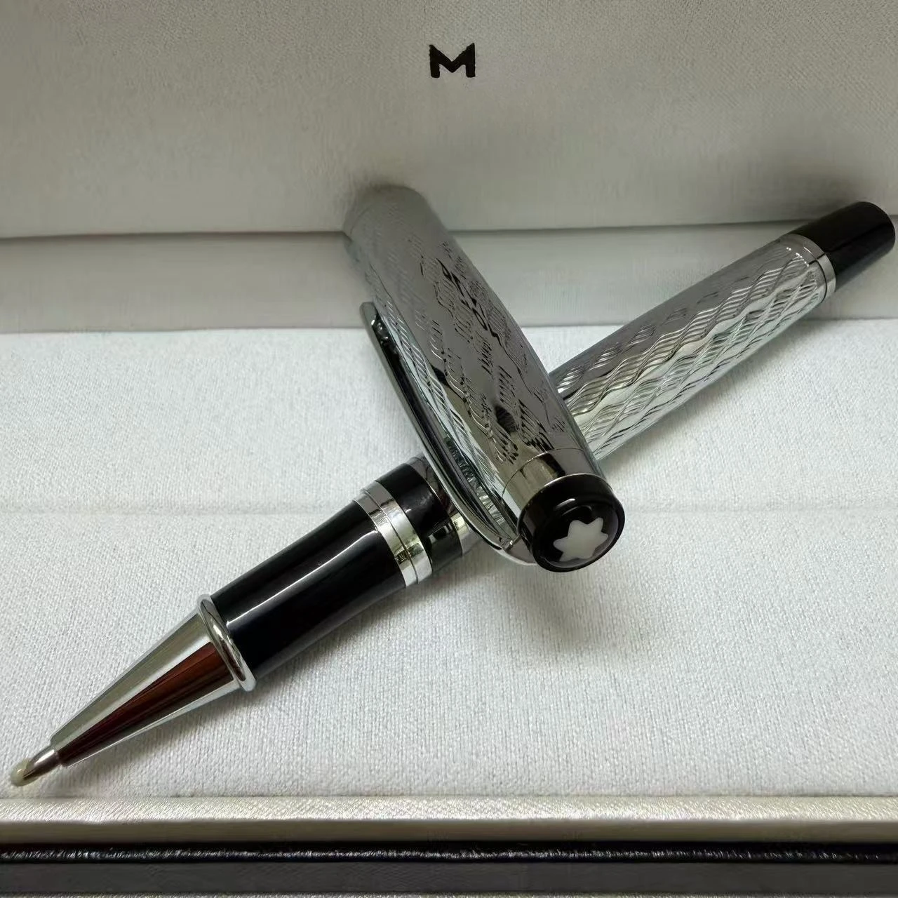 

M Brand Wavy Pattern Metal Business Rollerball Pen, Luxury Office Gift Writing Pen( No Pen Box Included)