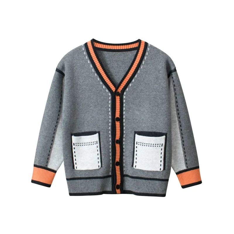 Spring Autumn New 2024 Children's Sweater Long Sleeve V-Neck Knitted Boys Coat Single Breasted Jacket Kids Outwear Dropshipping