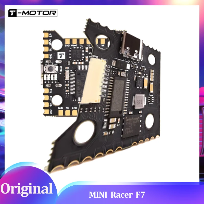 

Контроллер полета T-MOTOR MINI Racer F7 MCU-STM32F722RET6 3 ~ 6S Lipo W/AT7456E OSD 4 порта UART 20*20 мм для RC FPV Drone