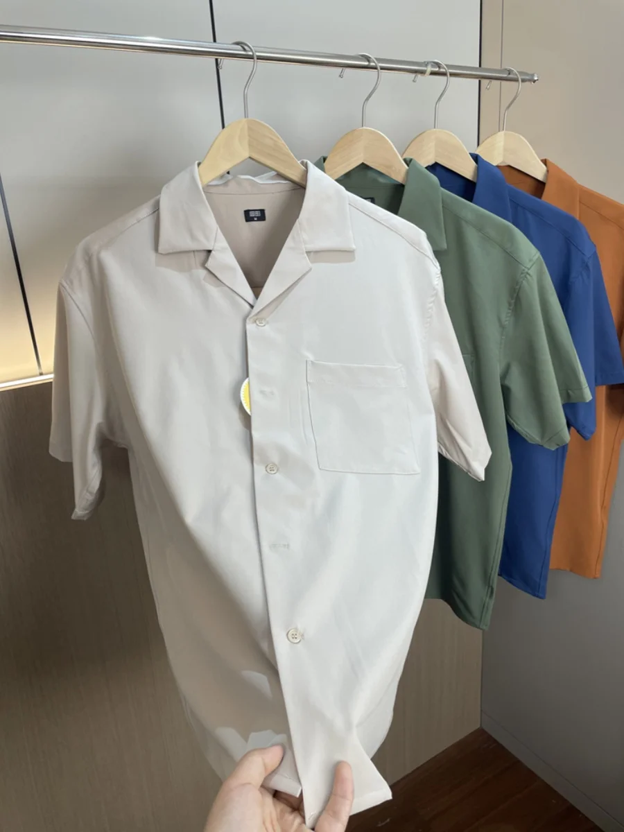 

Cuban Collar ort Sve Men's irt OZ Silhouette Summer Pure Color Faionable Stand Fit M Faion Clothing