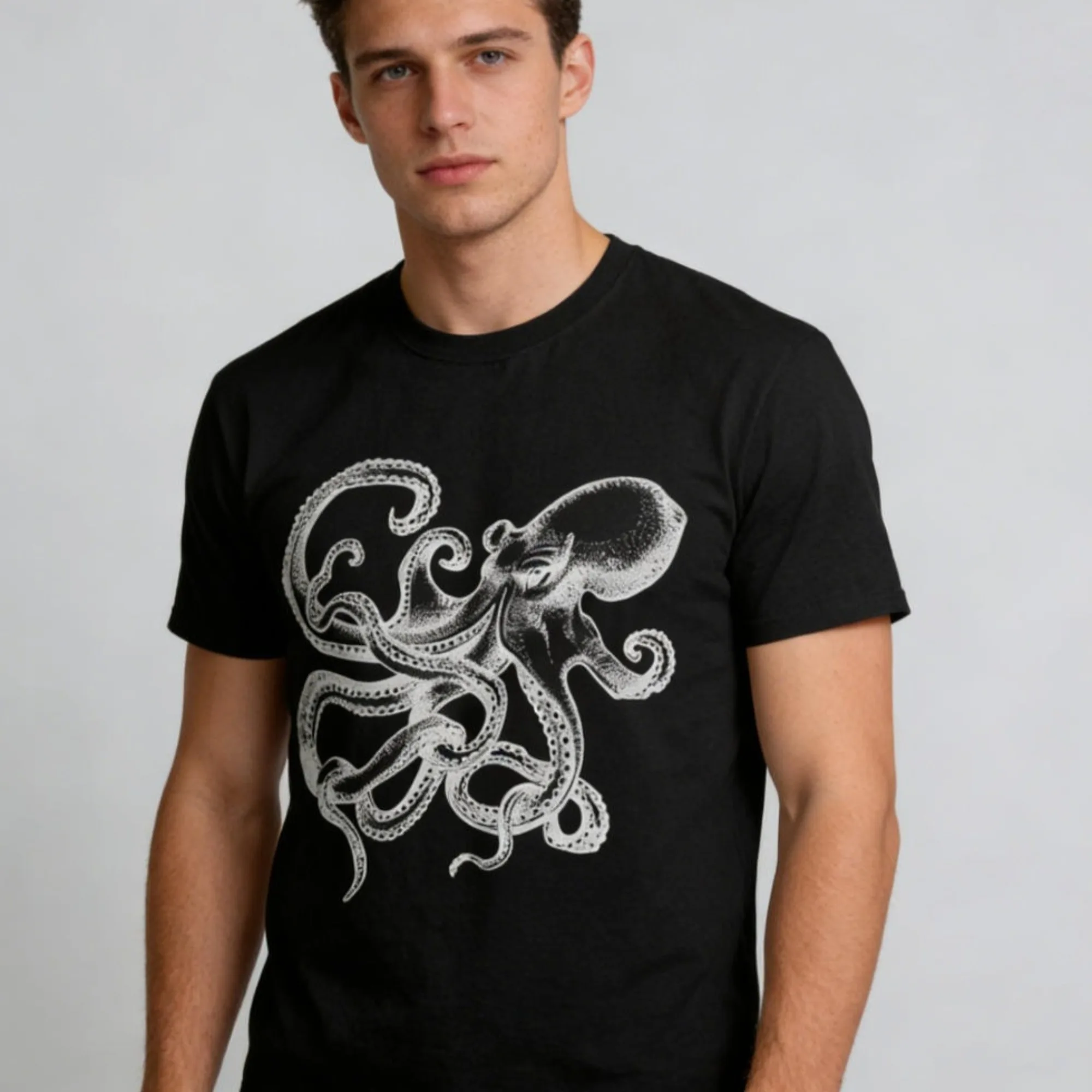 Vintage Octopus Science Illustration Graphic T-Shirt Men WomenRetro Marine Biology Nautical Steampunk Octopus Casual Cotton Top