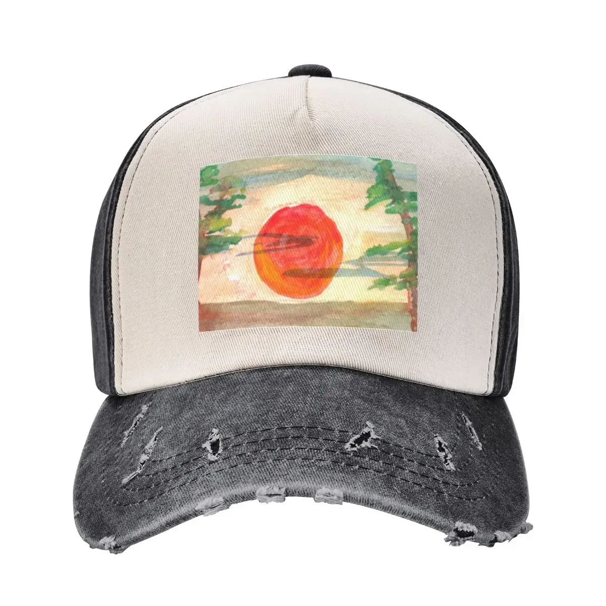

Sunset with Trees in Watercolor Baseball Cap party Hat Military Cap Man men's big size hat Elegant Women's Hats Men's