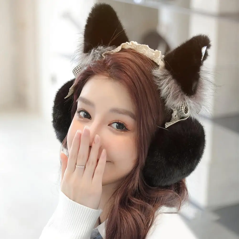 Earmuff Foldable Plush Cat Ears Shape Solid Color Lolita Style Keep Warm Anti-slip Faux Fur Winter Ear Covers Winter Stuff