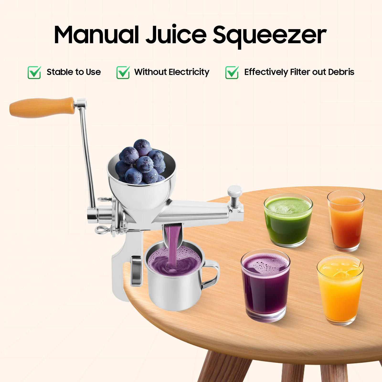 

Manual Juice Squeezer 304 Stainless Steel Wheatgrass Juicer with C-Clamp, Large Inlet for Fruits Vegetables, Home Commercial Use