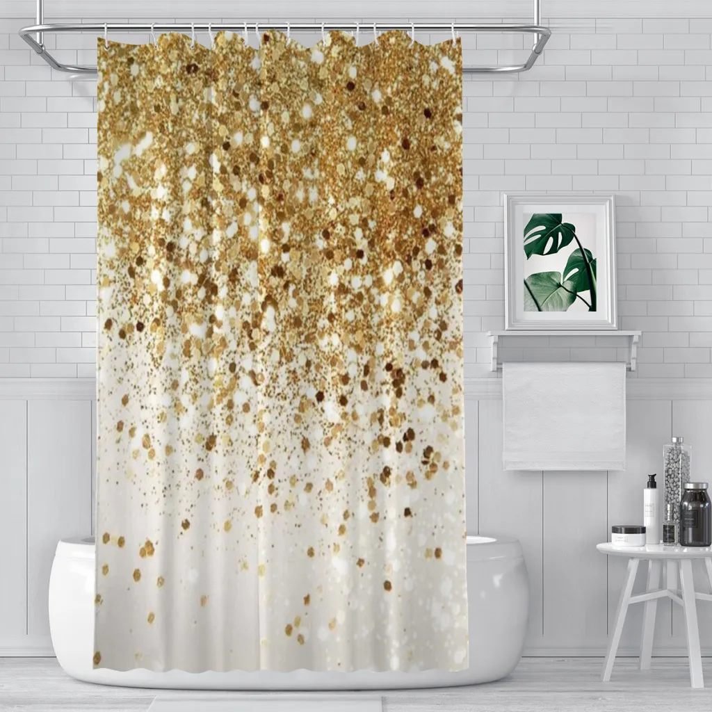 

Gold Glam #2 (Photo of Glitter Only - Not Reflective) Unique decor Modern Fabric Bathroom Shower Curtains design Print Curtain