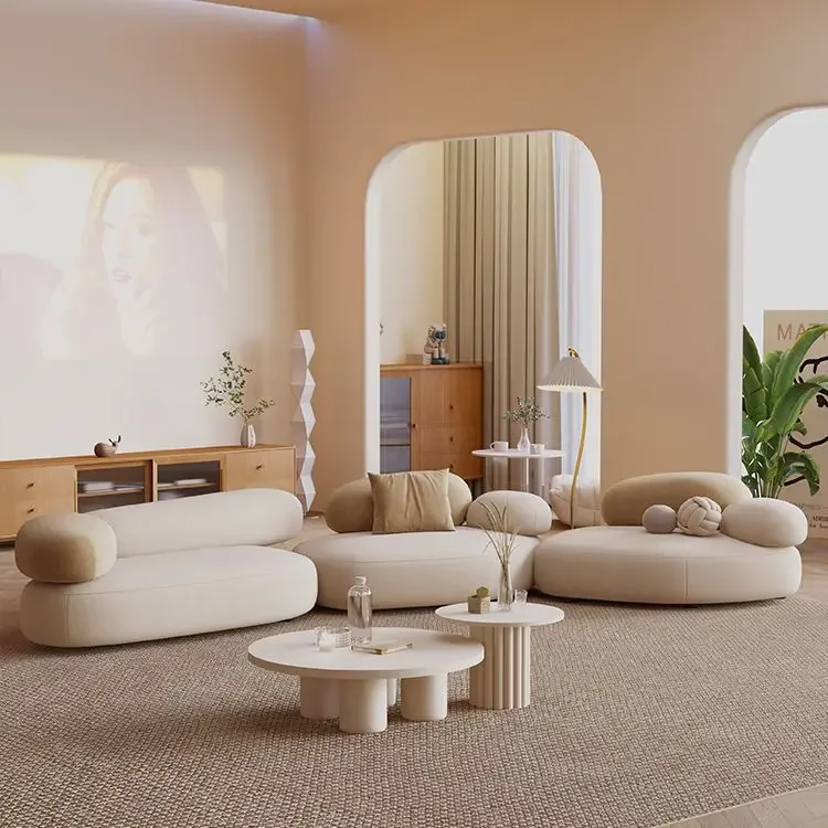 Fabric sofa curved small apartment living room special-shaped Internet celebrity designer sofa light luxury modern rest area rec