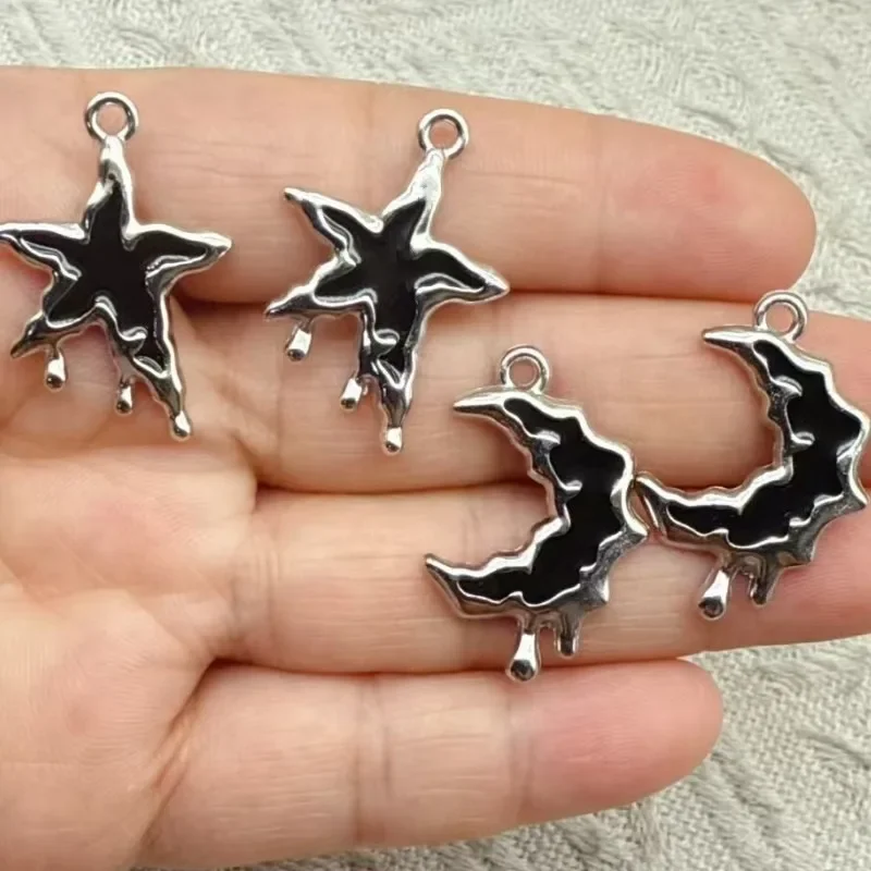 4Pcs Gothic Moon Pentagram Alloy Pendants, Dark Style Charms for Handmade Bracelet Earring Keychain Craft Supplies