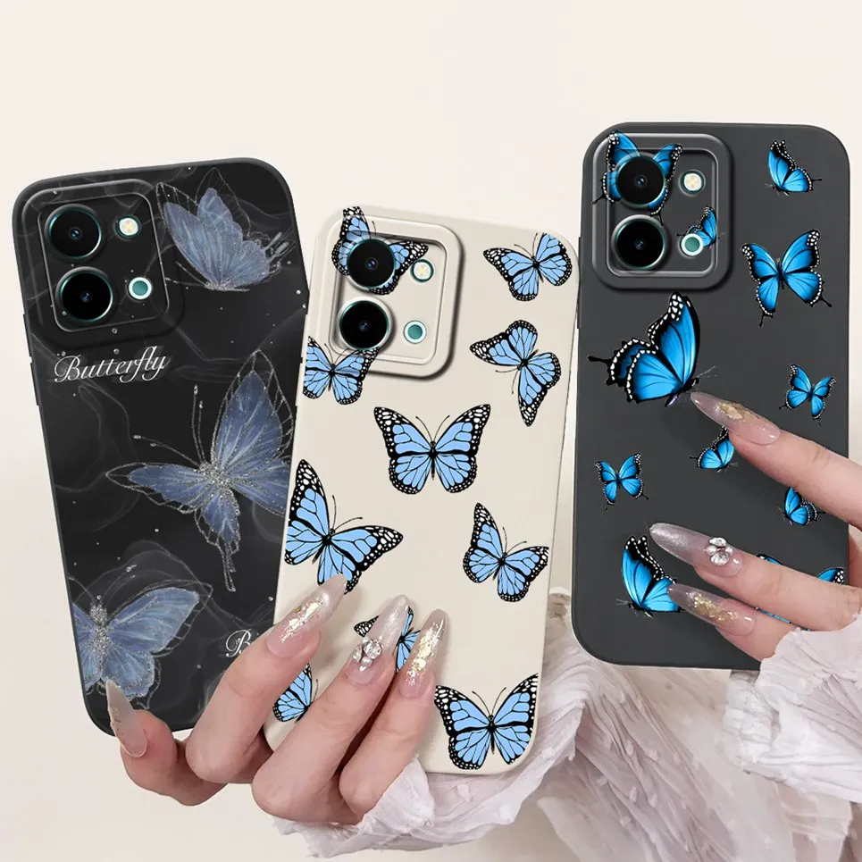 For Vivo Y28 Y28s 4G 5G Back Cover Vivo Y03 Y03t Y18 Y18i Y18e Funda Flower Butterfly Women Fashion Phone Case Soft Silicone Bag
