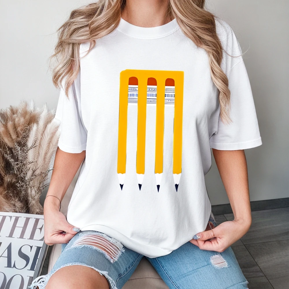 Pencil Cage T shirt Creative Stationery Print Summer Casual Loose Short Sleeved Fun Stylish Unique Fashionable Cloth Tops