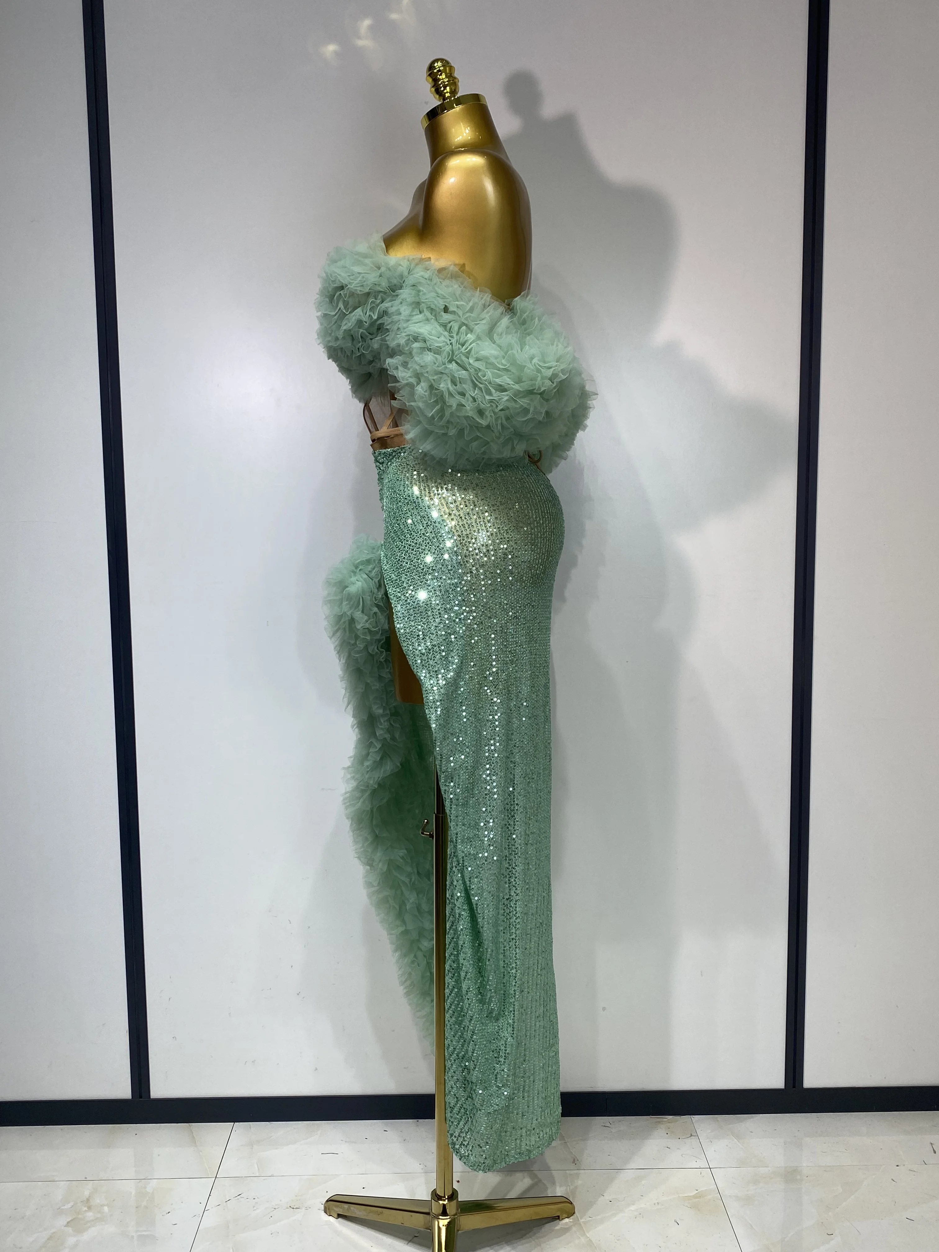 المرأة مثير سباركلي الترتر الأعلى تنورة طويلة قطعتين مجموعة مهرجان احتفال مساء حفلة فاخرة عيد ميلاد ملهى ليلي المرحلة الزي #3