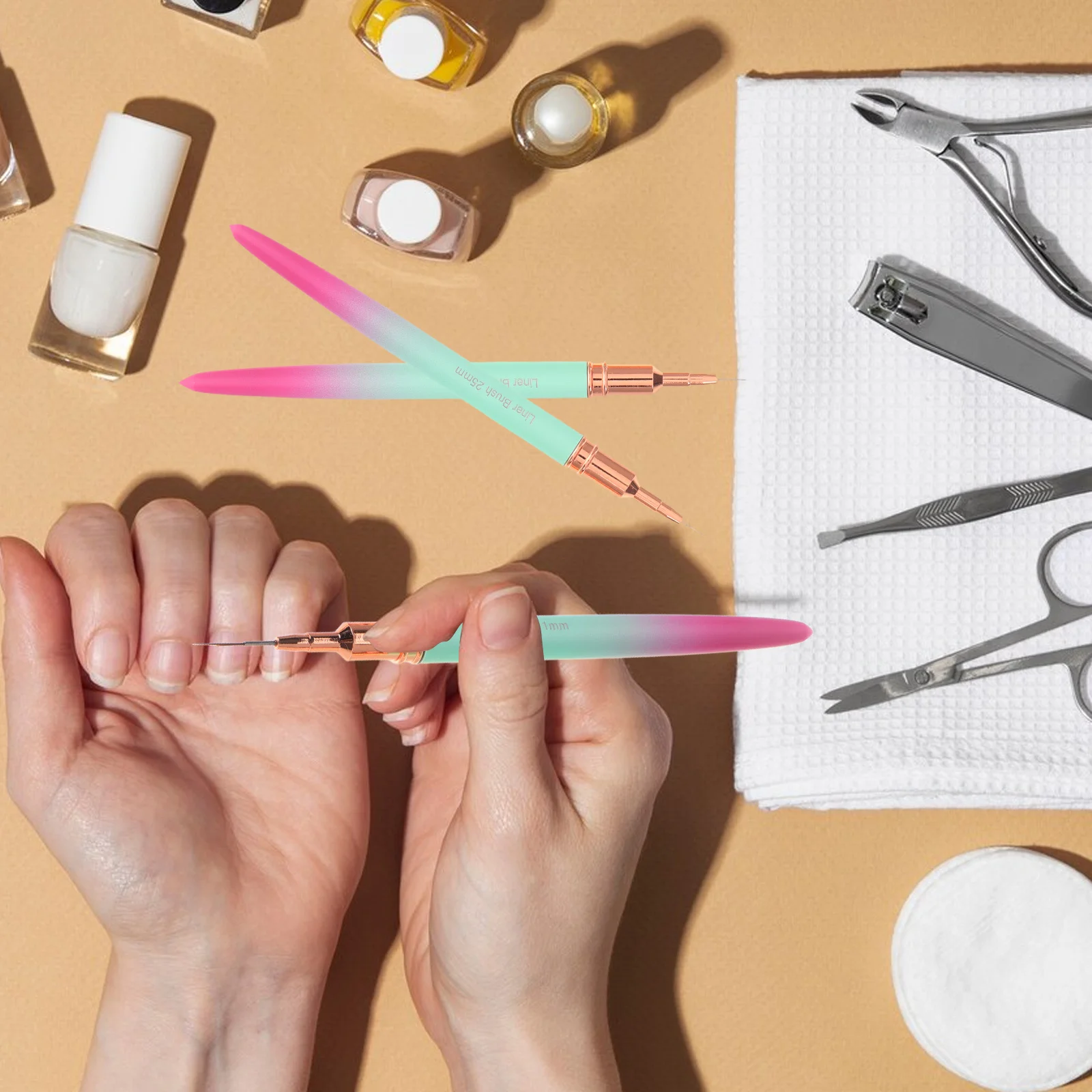 Ensemble de pinceaux métalliques dégradés pour Nail Art, pointe à poils fins, outils de conception de précision pour les amateurs professionnels de bricolage, 5 pièces