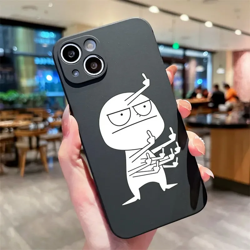 Funny Middle Finger Cute Man Couple Phone Case for IPhone 15 16 13 12 11 Pro Max Mini 7 8 14 Plus SE2 Fundas Silicone Soft Cover