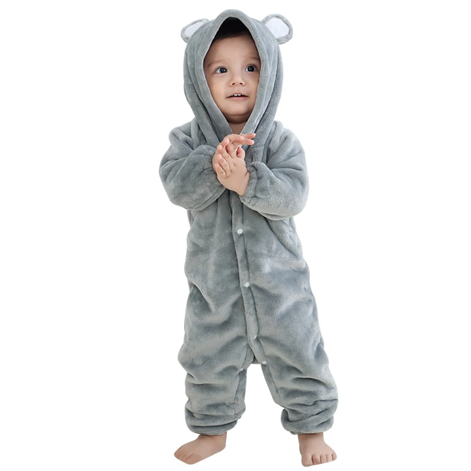 2024 New Cute Elephant Newborn Baby Clothes Bodysuit Winter Flannel Boys Girls Romper Warm Cosplay Costume Outfit Hooded Jumpsui