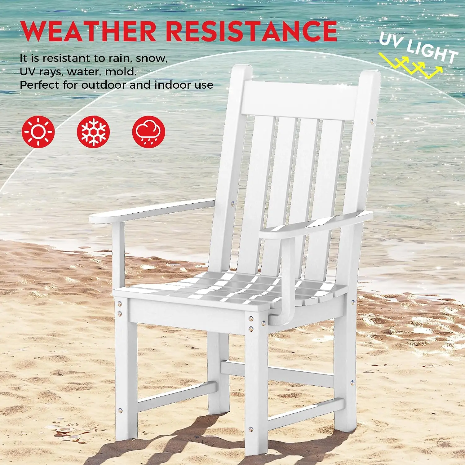 Patio Dining Chairs, Plastic Outdoor Adirondack Chair with Arm, HDPE Poly Lumber, Waterproof Restaurant Bistro Dining Chair