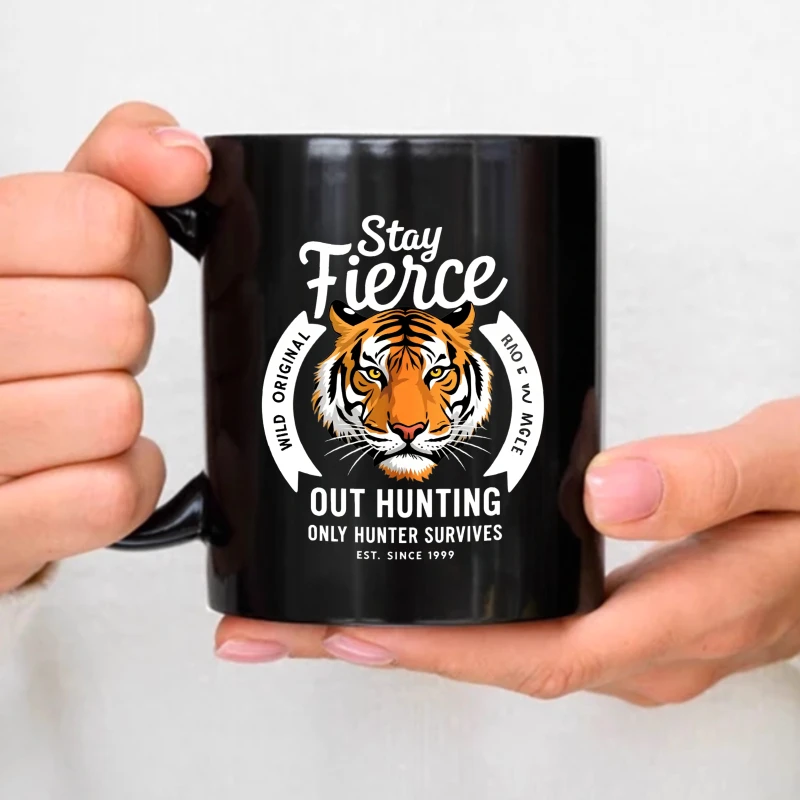 Black ceramic mug with tiger print and 