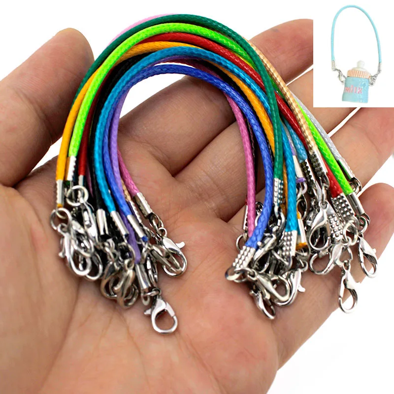 20Pcs Leather Wax Rope String Chain 15cm Lanyard Lariat Strap Cords Double Lobster Clasp Rope Fit Mini Model Doll Pendants Clasp