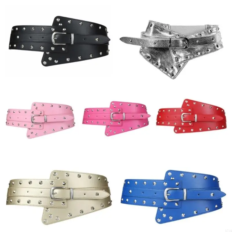 573B Wide Waist Belt Punk Chain for Sexy Cowgirl Rivets Belt Retro Studded Belt Waist Chain Sexy Belt