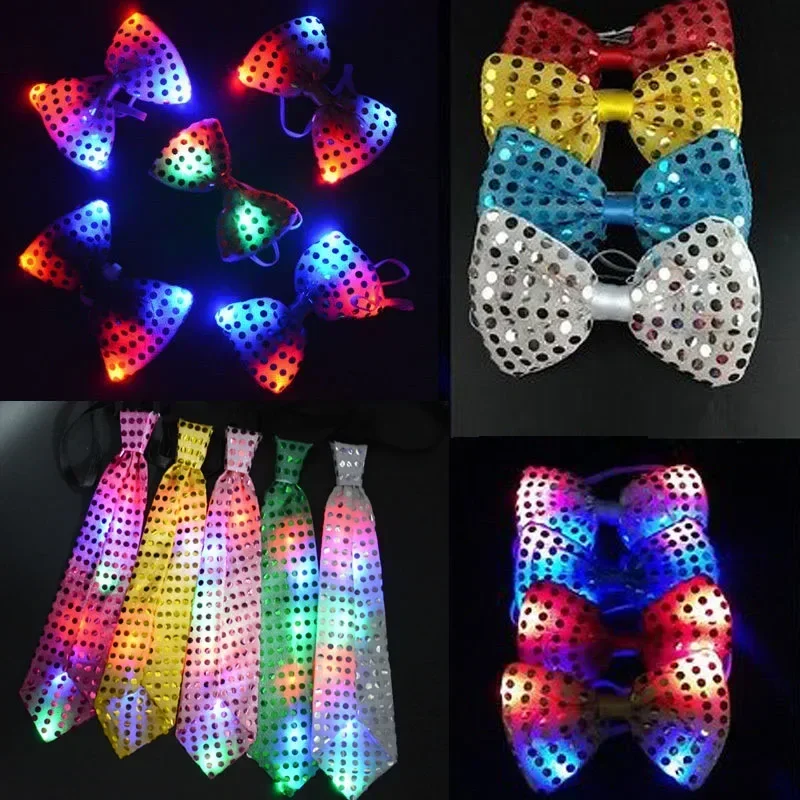 10pcs LED Sequin Bow Ties Light Up Flashing Mens Tie Party Fashion Accessory 3 Light Modes Wedding Festival Christmas Halloween