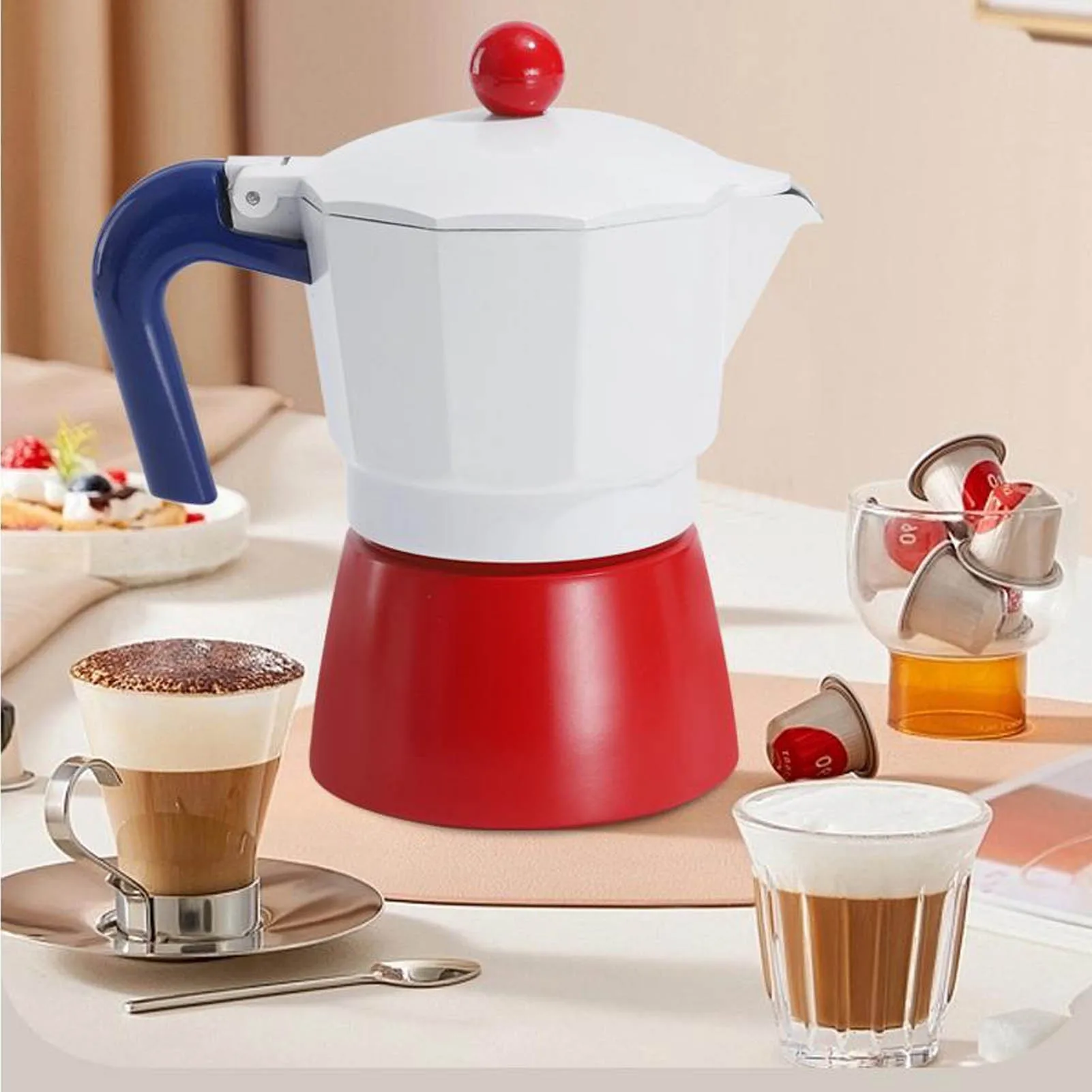 Stovetop Coffee Pot 3 Cup 150ML Easy to Use Aluminum Stovetop Coffee Maker for Home Outdoor