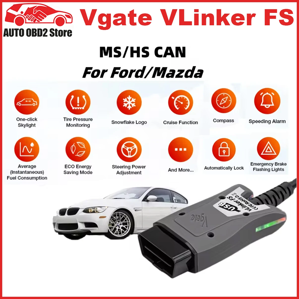 Vgate VLinker FS USB ELM327 für Ford FORScan, für Mazda HS MS CAN ELM327 OBD2 Auto-Diagnose-Scanner-Schnittstellenwerkzeuge OBDII
