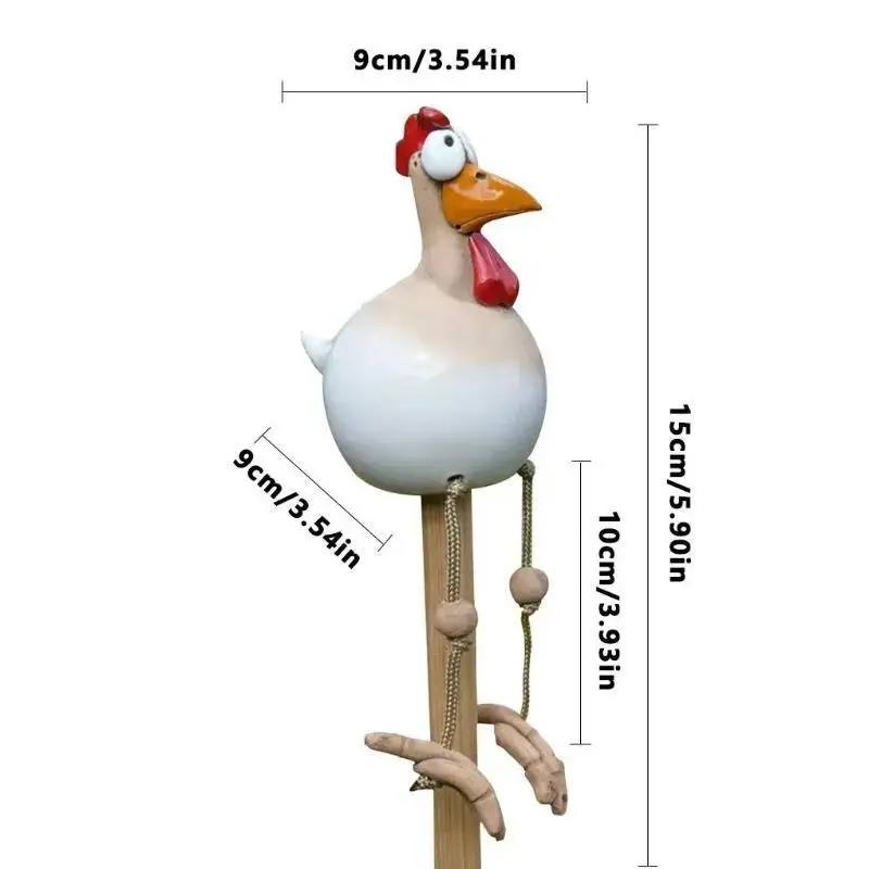 Funny Big Eyed Chicken Statue Long Leg Hen Sculpture With Wooden Stake Resin Crafts Garden Fence Ornament Outdoor Yard Art Decor