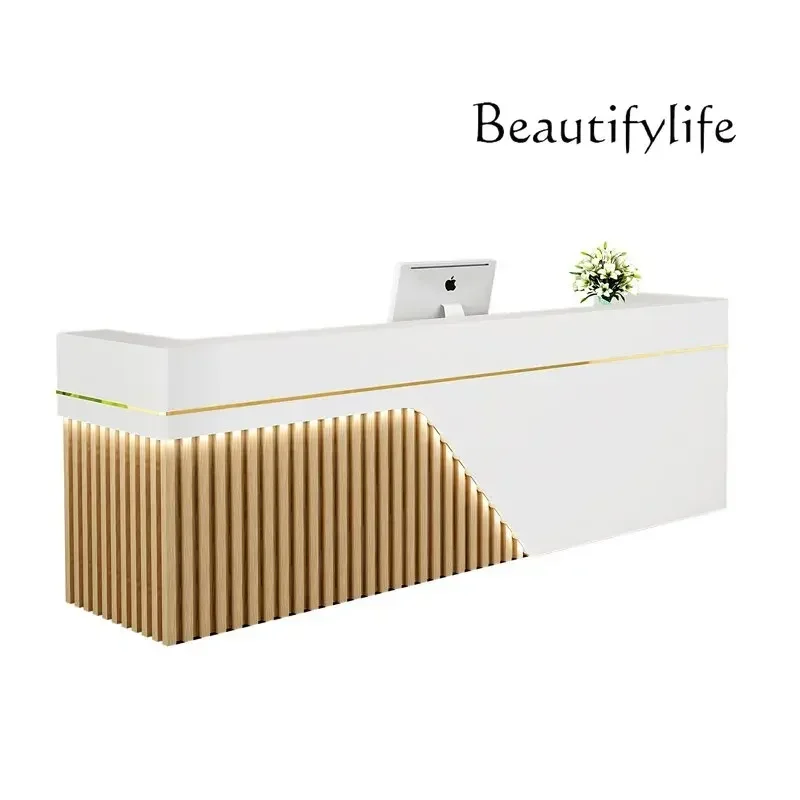 

Light luxury beauty salon cashier bar counter women's clothing clothing store curved company reception desk baking paint