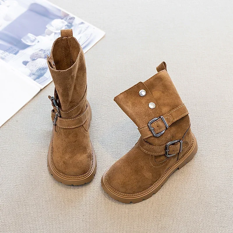 2026 Herbst Neuer Stil Mädchen Retro Western Denim Stiefeletten mit Doppelreihenknöpfen Rutschfeste Cowboy-Stiefel Outdoor-Stil Lange Stiefel – Detail 6