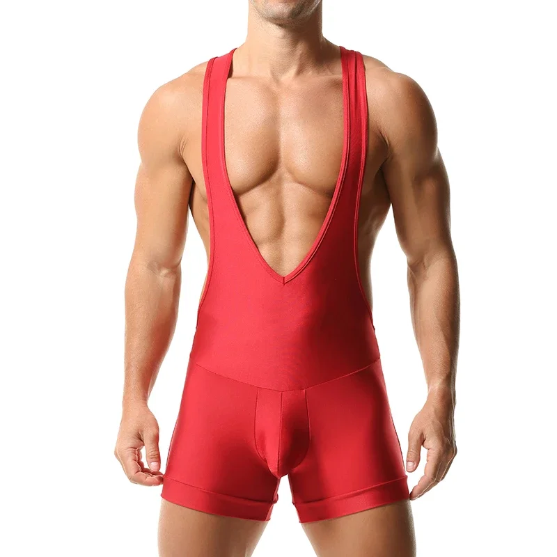 TAUWELL Deep V Sculpt Fitness Leotard Singlet Wrestling Bodysuit - men's Sportswear for Gym And Exercise