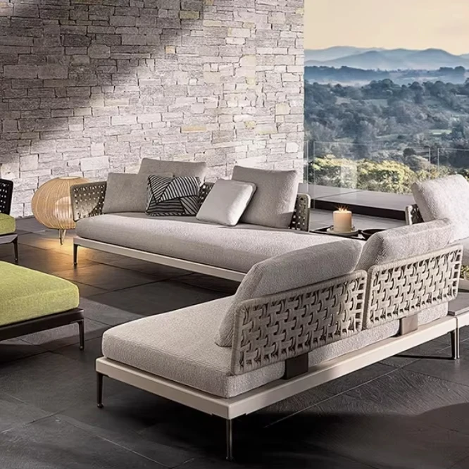 L-shaped Factory direct sales outdoor garden hotel terrace sofa cover aluminum furniture with coffee table
