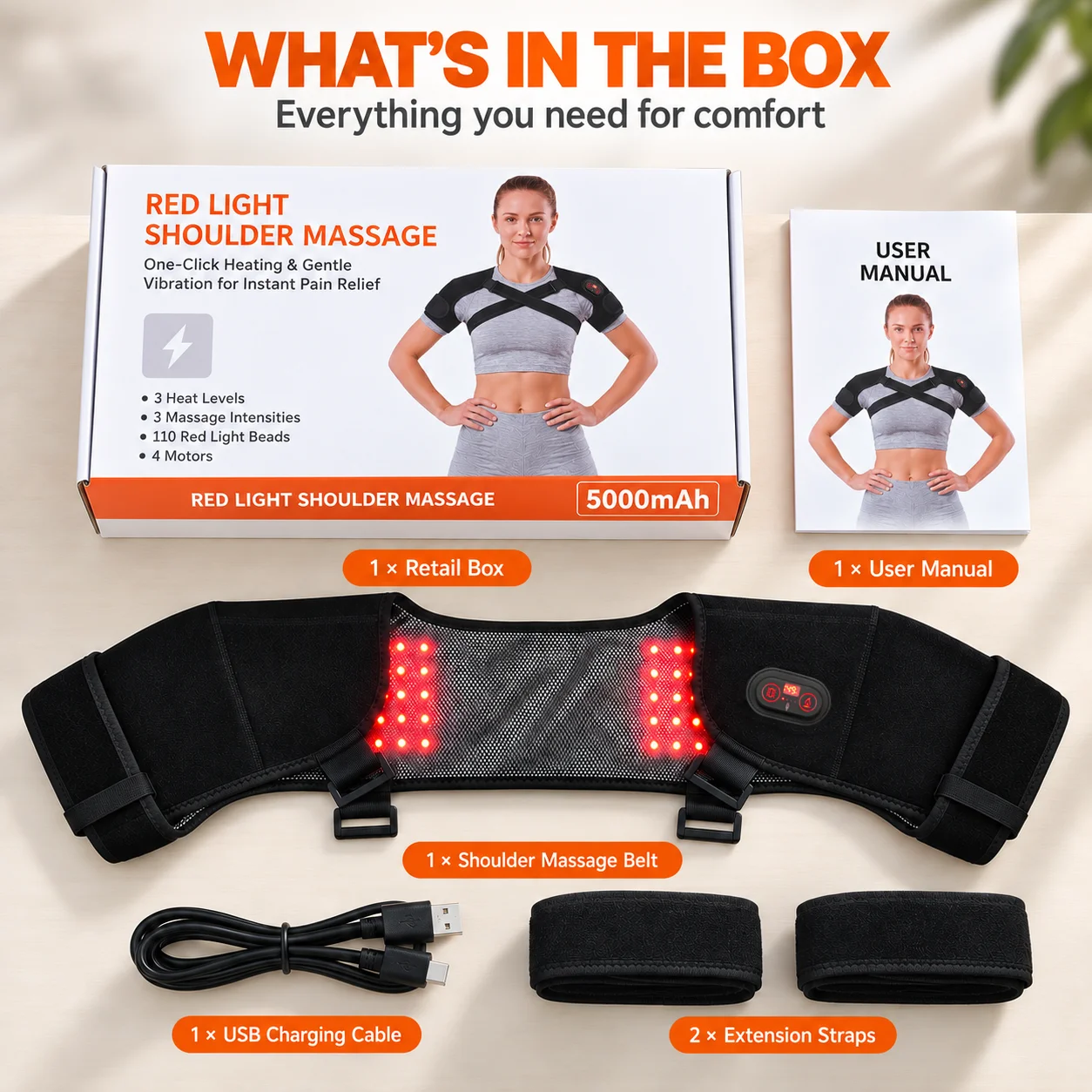 Red Light Heated Shoulder Neck Wrap Plug In Digital Display 6 Heat Levels 6 Massage Modes Adjustable Upper Back Heating Pad