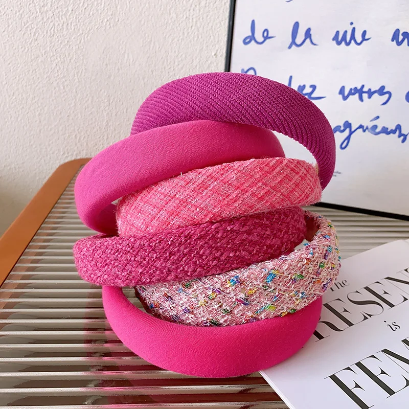 Korean Rose Pink Hair Bands New Retro Sponge Wide Thickened Cream Candy Color Pressing Headband Fashion Girls Headdress