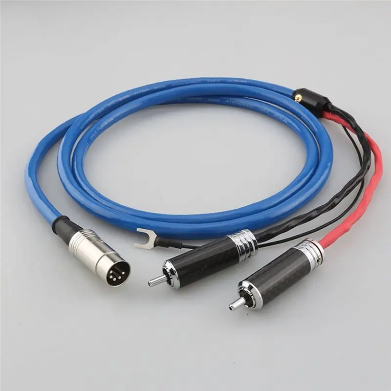 AS95 Audio Phono Tonearm Cable 5DIN Male to 2RCA+U Spade Plug, 5N OFC Silver Plated HiFi Cable for Turntable Amplifier, 0.5m
