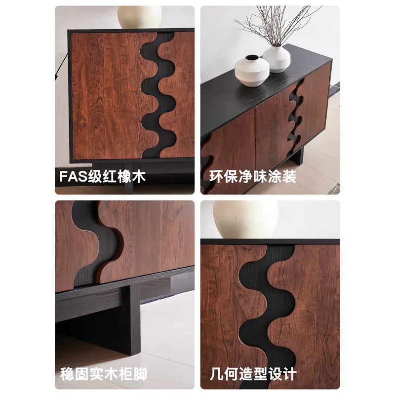 Комод из цельного дерева красного дуба, шкафчик для хранения в стиле ретро в средневековом стиле у стены, шкаф для хранения в гостиной, спальне