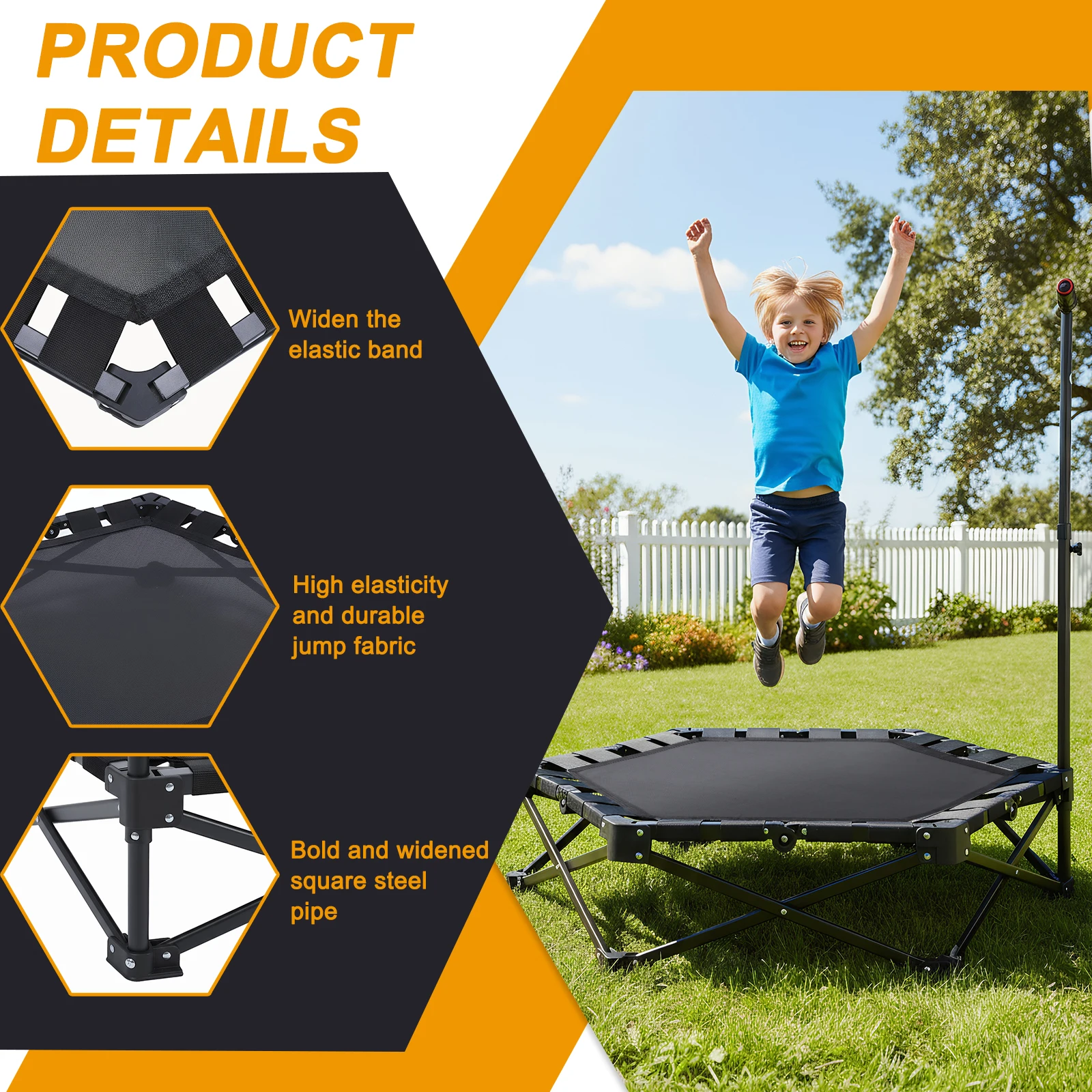 

42in Portable Fitness Exercise Trampoline 450lbs Max Load Fitness Rebounder with Adjustable T-Bar Handle for Home Garden and Gym