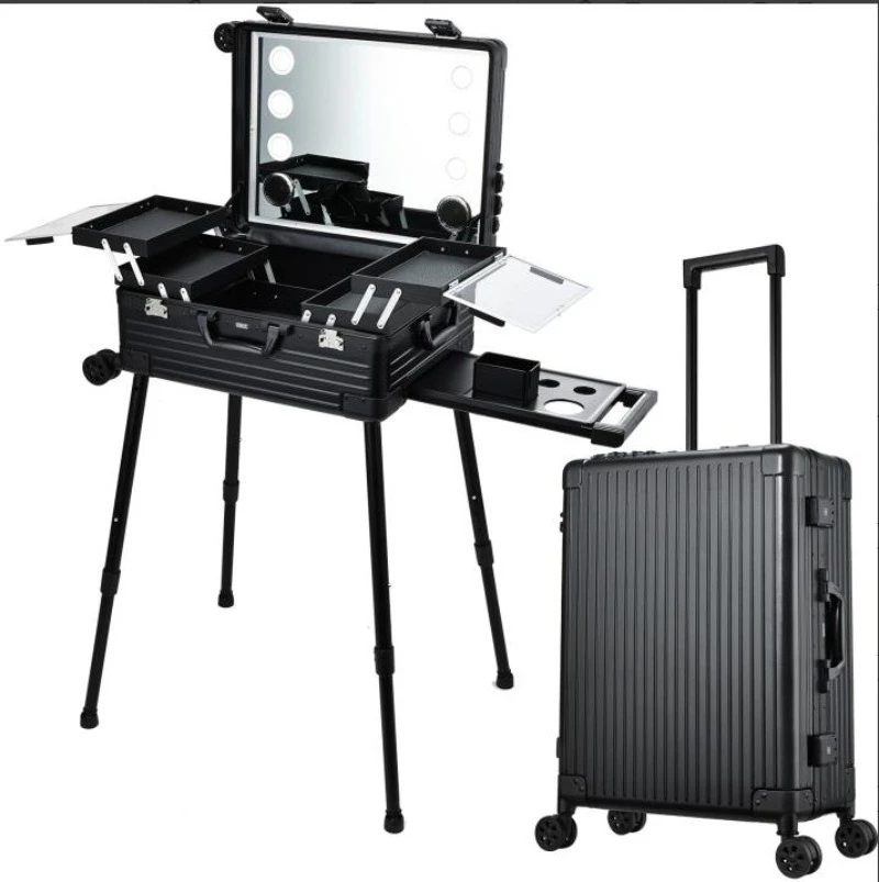 

Aluminum trolley vanity case, professional vanity case with Light Emitting Diode, large cosmetic storage studio