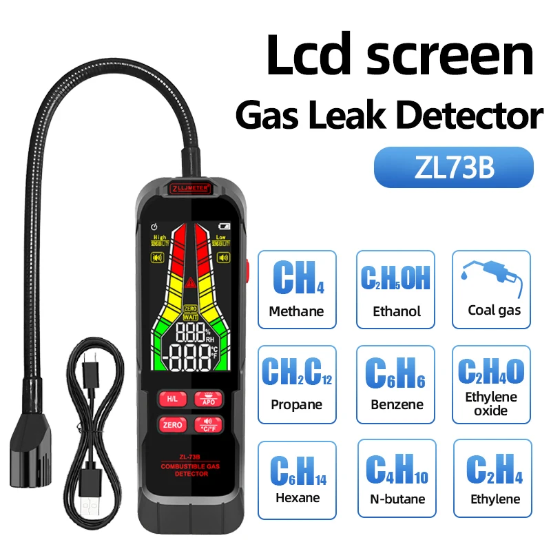 

O50 ZL73B Gas Leak Detector Rechargeable Sound Alarm Combustible Flammable Natural Methane Liquefied Petroleum Gas Analyzer