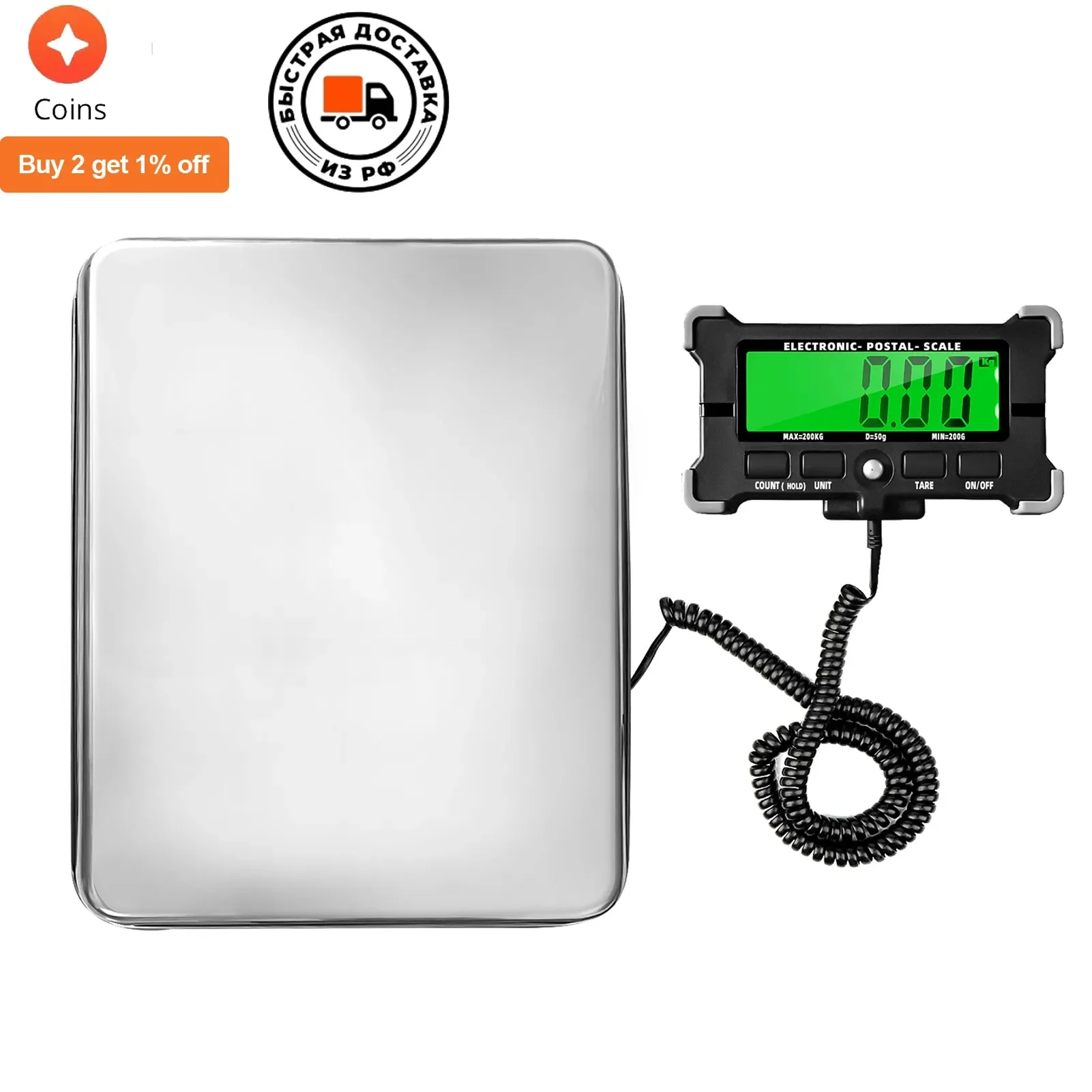 120kg 200kg Electronic Postal Scale 10g 0.05kg Stainless Steel Digital Scale PS21 with LCD Backlight Display Shipping Scales