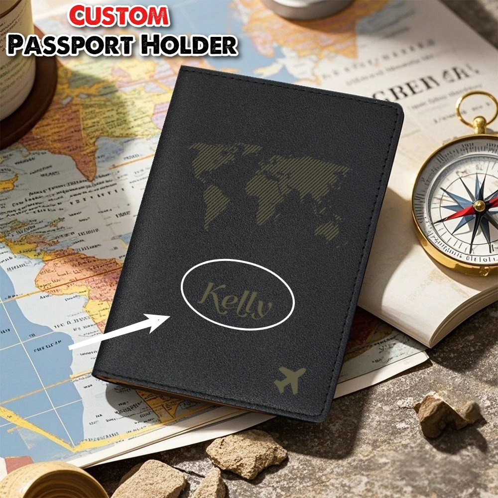 Funda personalizada para pasaporte, portapasaporte, organizador con mapa del mundo, estuche protector para tarjetas, tarjetero, tarjetero para documentos de identidad, cartera para pasaporte.