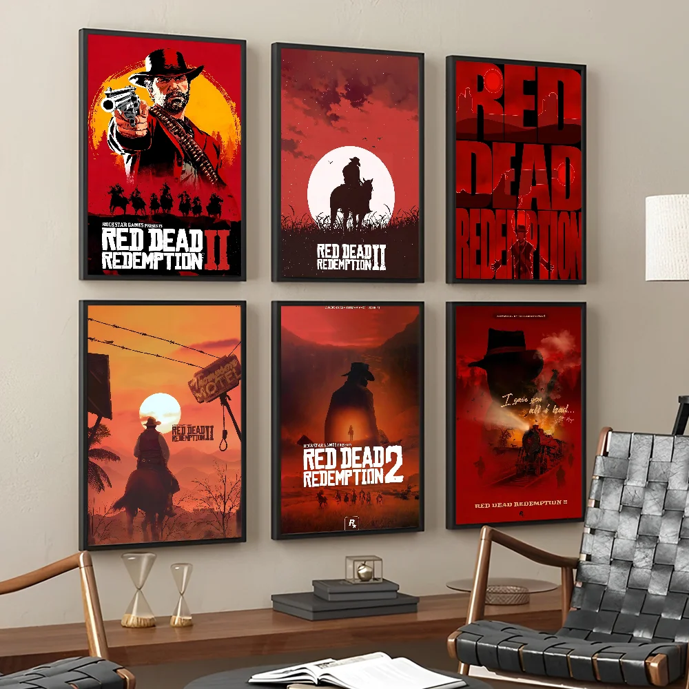 Juego TV-Red-Dead-Redemption 2 impresiones y carteles de buena calidad, pegatina de papel impermeable, carteles para cafetería y Bar, pegatinas de pared