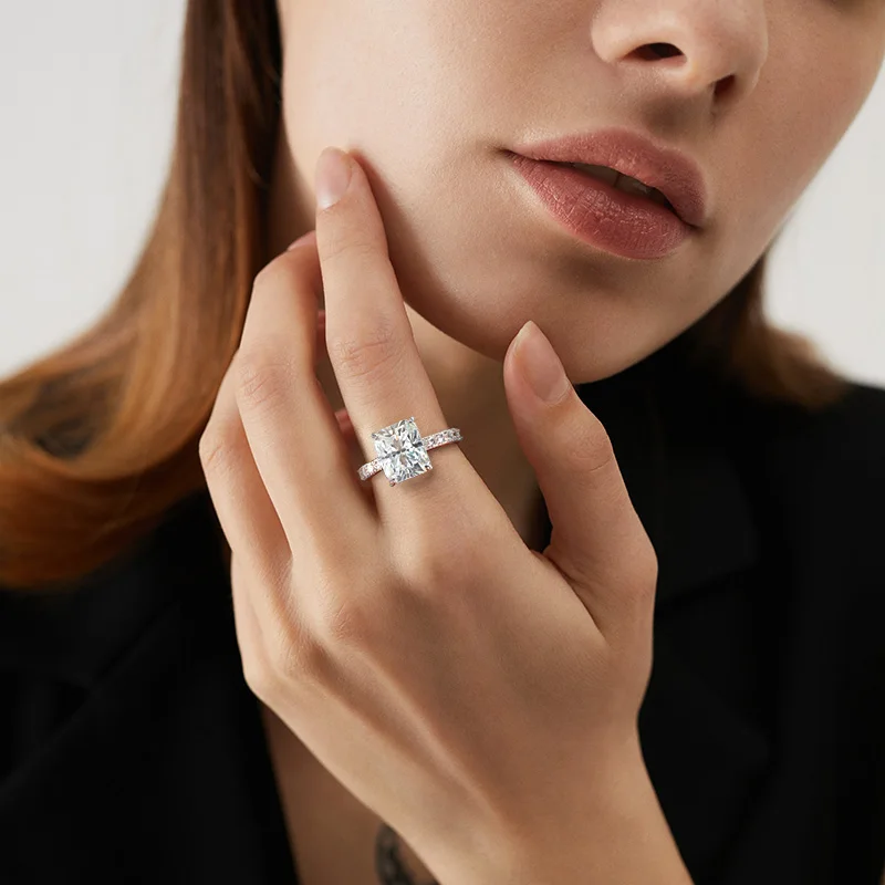 TBCYD 8*10MM D Color Real Full Moissanite Emerald/Radian Cut Rings S925 Silver For Women Wedding Party Sparkling Fine Jewelry