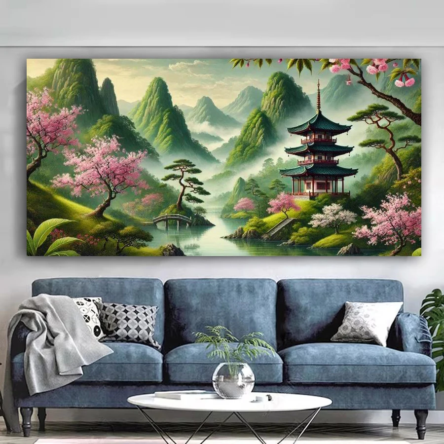 Ancient Buildings Temple Scenery Large Size Diy Diamond Art For Adults Painting Kits Landscape Full Mosaic Embroidery Picture