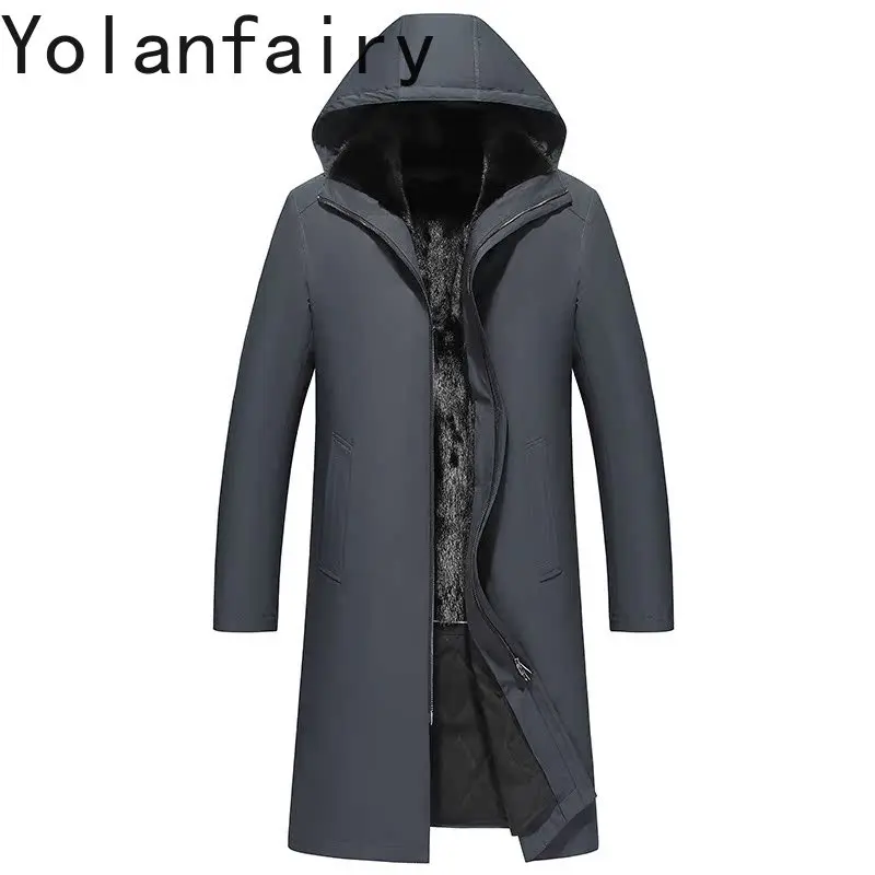

YOLANFAIRY, высококачественные парки из натурального меха, мужские зимние съемные пальто с подкладкой из норкового меха, пальто средней длины с капюшоном из натурального меха, мужская одежда