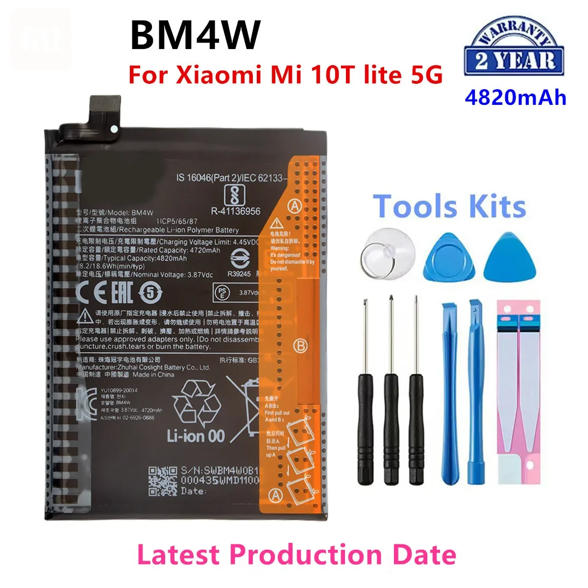 

100% Orginal BM4W 4820mAh Battery For Xiaomi Mi 10T lite 5G High Quality Phone Replacement Batteries +Tools